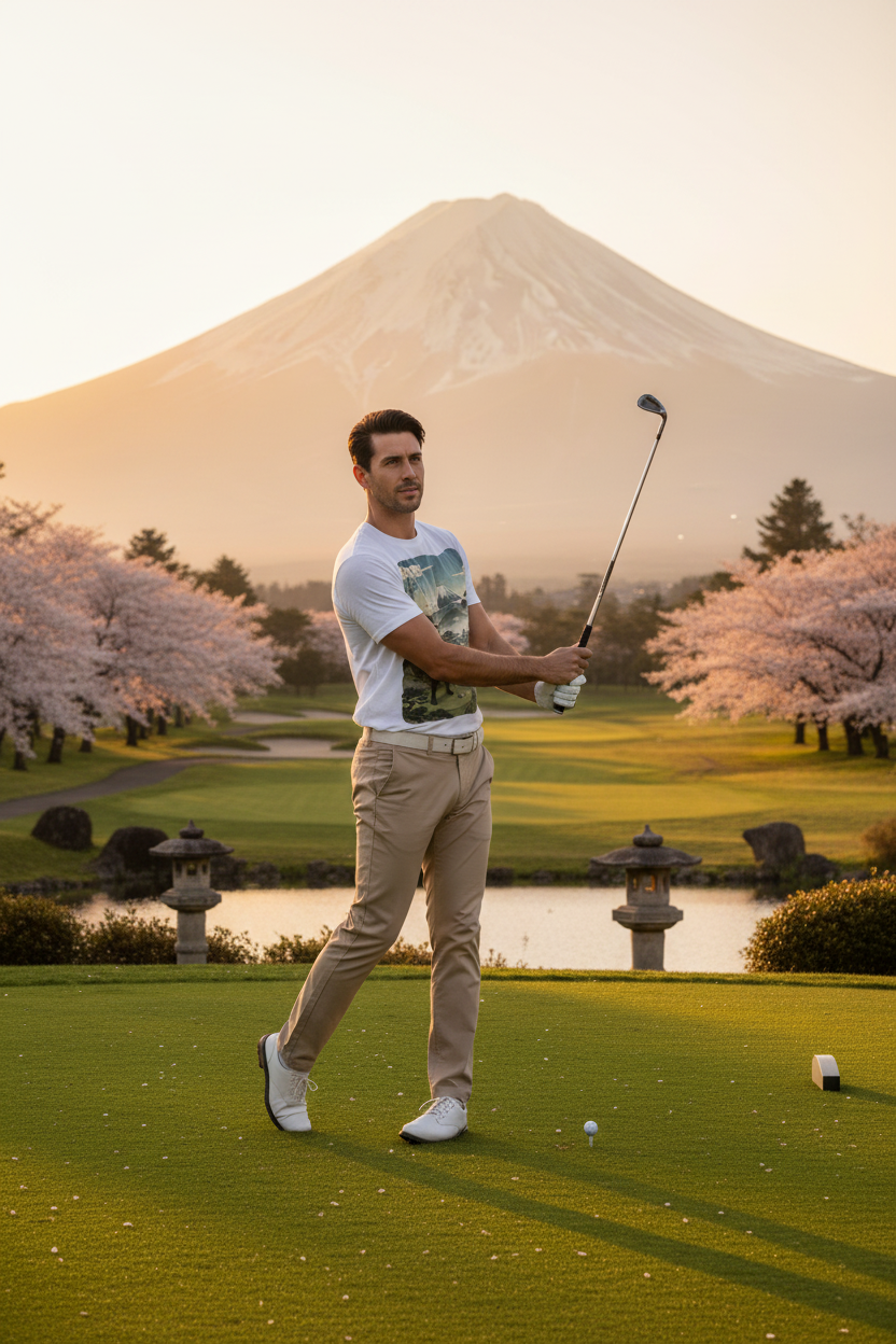 Vintage Mount Fuji Golfing Tee - zen golf course lifestyle