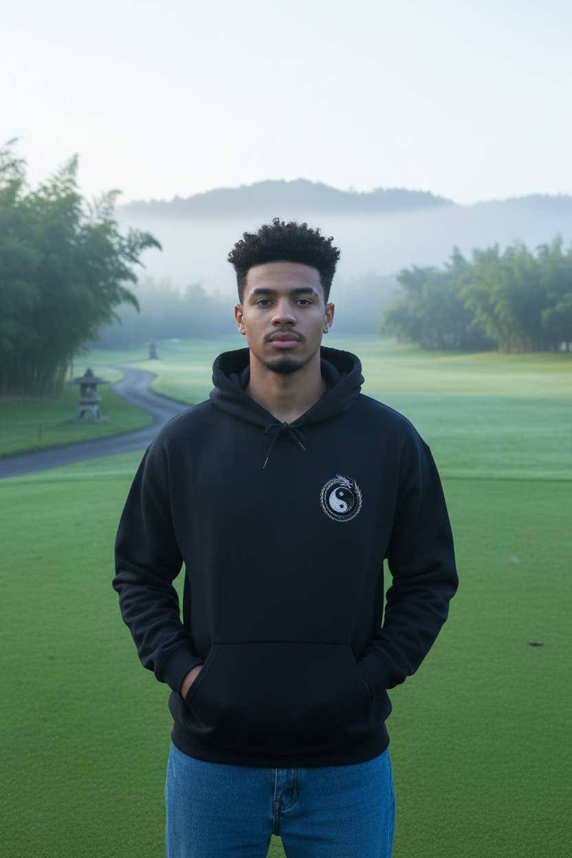 Yin Yang Dragon Golf Ball Hoodie - zen golf course lifestyle
