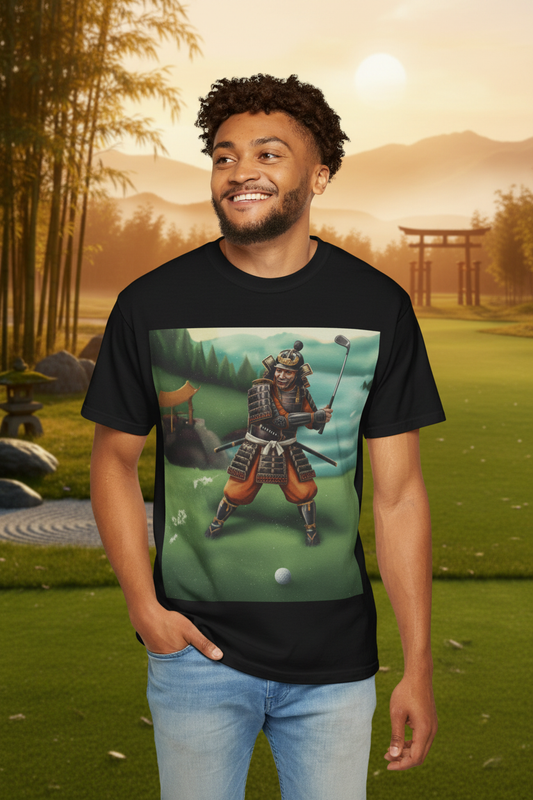 Samurai Golfer T-Shirt on zen golf course at golden hour