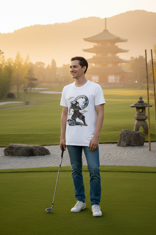 Samurai Golfer Wave Tee - zen golf course lifestyle