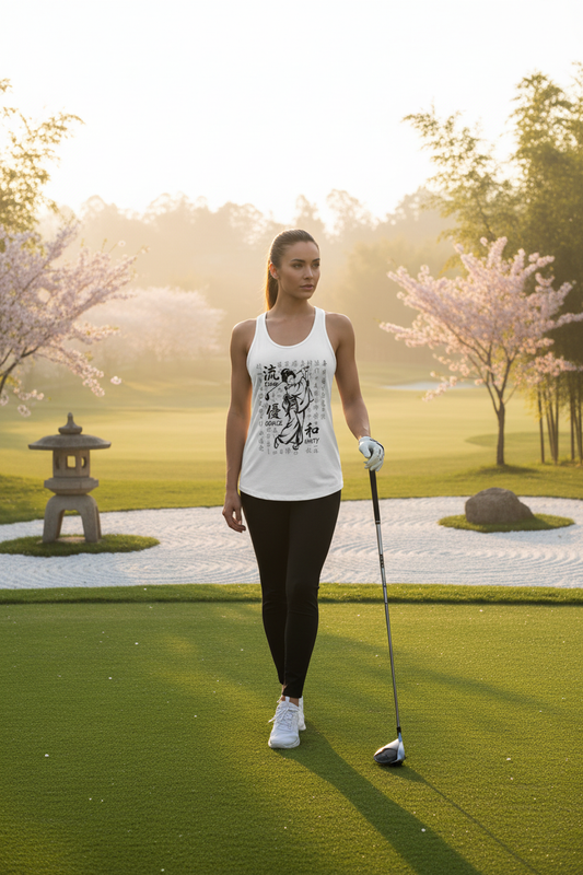 Geisha Golfer Kanji Racerback Tank - zen golf course lifestyle