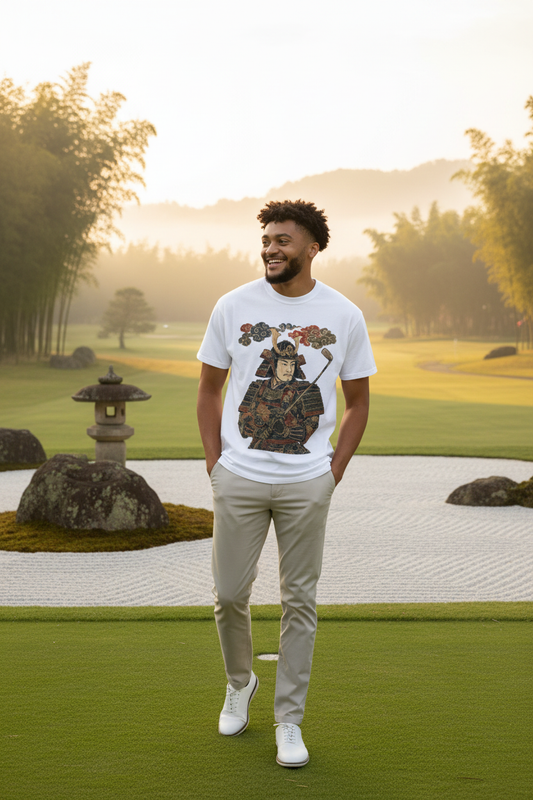 Samurai Golfer Armor Tee - zen golf course lifestyle