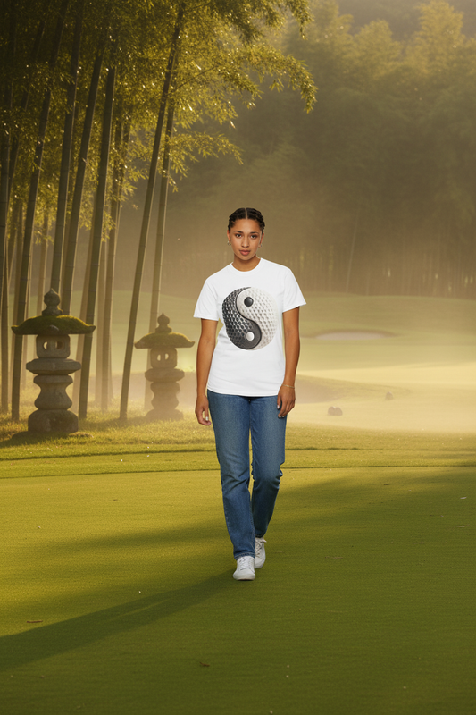 Stone Yin Yang Golf Ball Tee - front lifestyle zen golf course