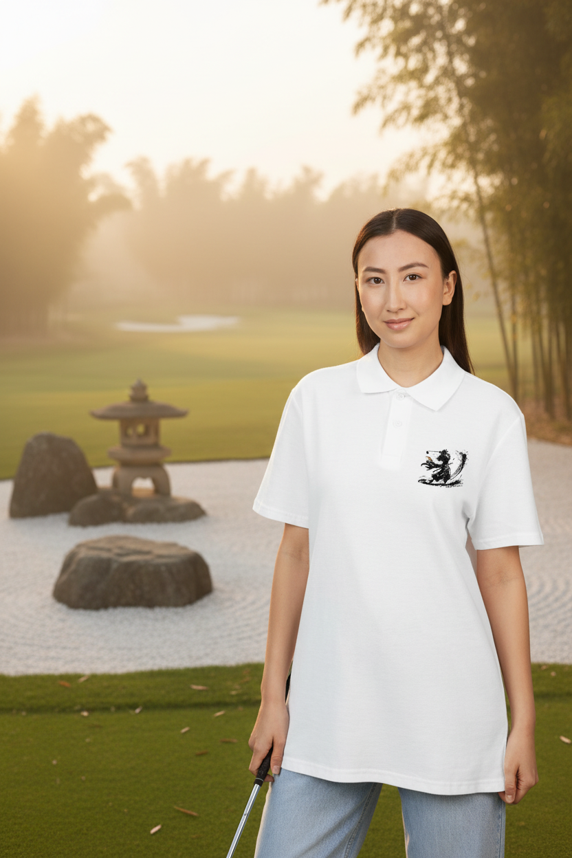 Ink Brush Bunker Blast Samurai Golfer Polo - zen golf course lifestyle