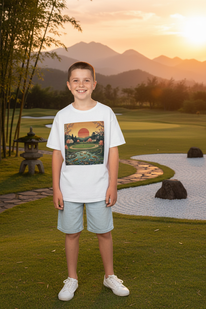 Vintage Japanese Sunset Golf Kids - zen golf course lifestyle