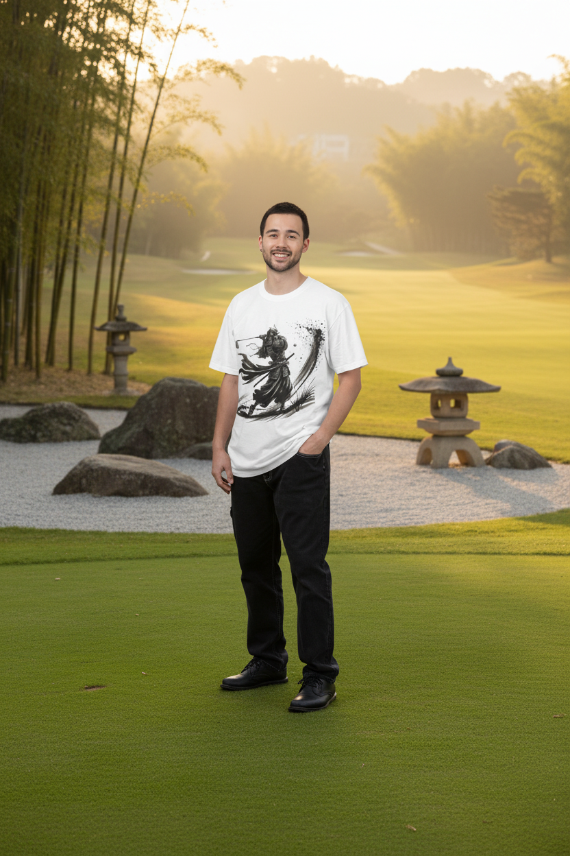 Armored Samurai Ink Art Tee - zen golf course lifestyle