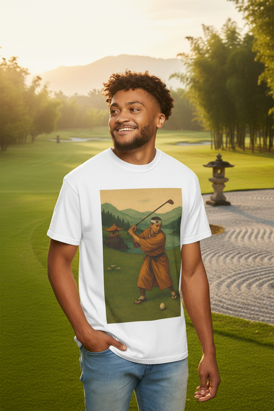 Vintage Golf Scene Monk Golfer Tee - zen golf course lifestyle